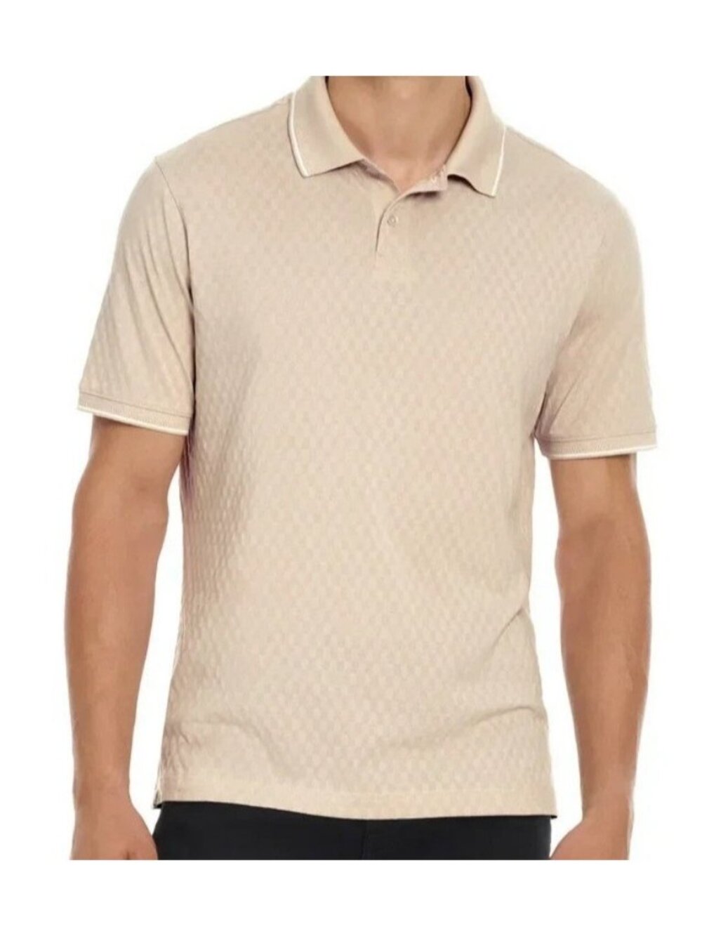 NWT Ted Baker Men's XL Beige Short Sleeve Polo 100% Cotton Checkered Pattern